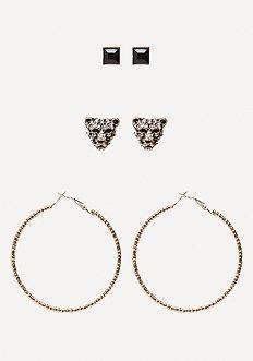 Bebe Lion Head Trio Earring Set