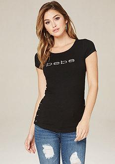 Bebe Logo Side Lace Up Tee