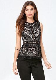 Bebe Lisa Lace Peplum Top