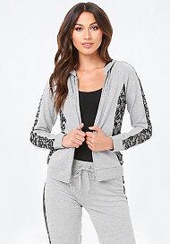 Bebe Lace Trim Heathered Hoodie