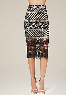 Bebe Crochet Lace Midi Skirt