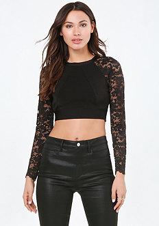 Bebe Lace Sleeve Crop Top