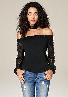 Bebe Sidra Lace Trim Top