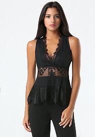 Bebe Geometric Lace Peplum Top