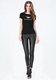 Bebe Logo Lace Trim Peekaboo Tee