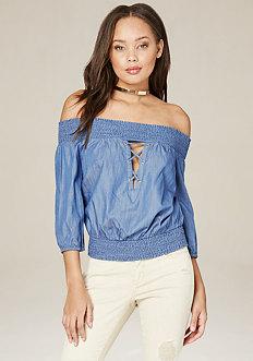 Bebe Avia Chambray Top