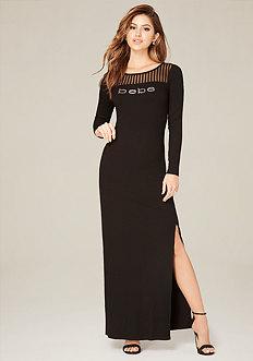 Bebe Petite Logo Mesh Maxi Dress