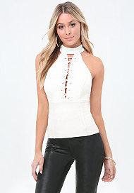 Bebe Mock Neck Lace Up Top