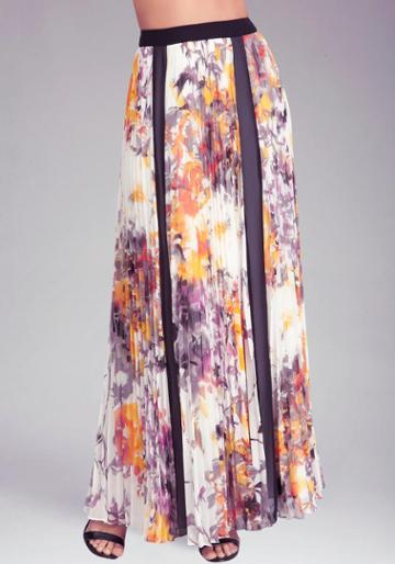 Pleated Floral Maxi Skirt