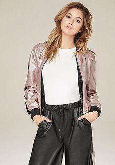 Bebe Racer Stripe Bomber Jacket
