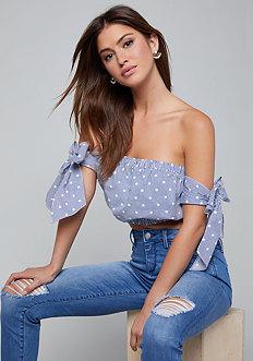 Bebe Dot Stripe Off Shoulder Top
