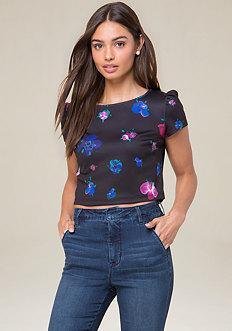 Bebe Print Puff Sleeve Top