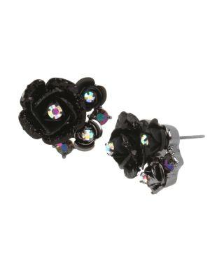 Steve Madden Darkness Flower Stud Earrings Black