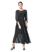 Betseyjohnson Ruffled And Dotted Maxi Dress Black-white