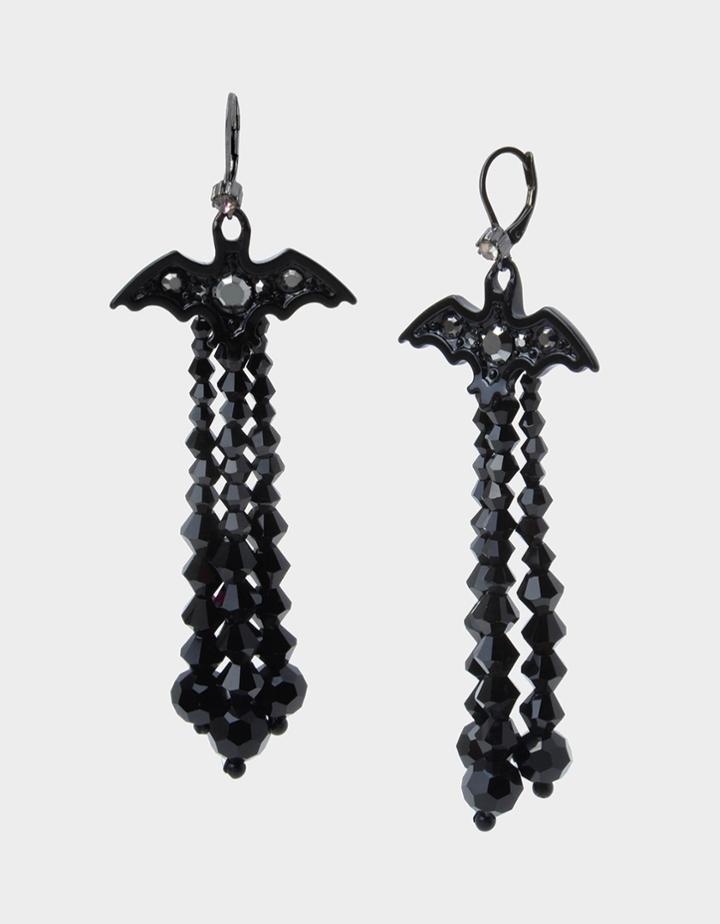Betseyjohnson Just Treats Bat Fringe Earrings Black
