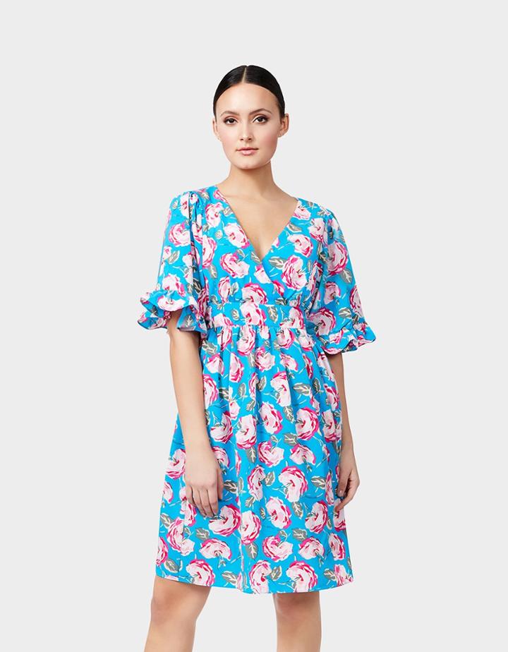 Betseyjohnson Vintage Rose Bell Sleeve Dress Blue Multi