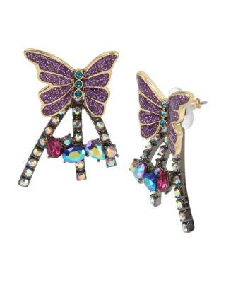 Steve Madden Butterfly Blitz Front Back Earrings Purple