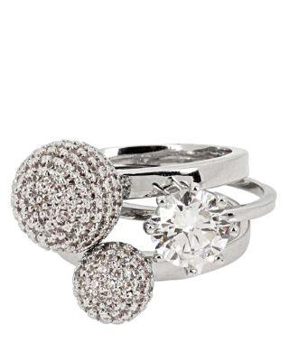 Steve Madden Betsey Blue Pave Ball Ring Set Of Three Crystal