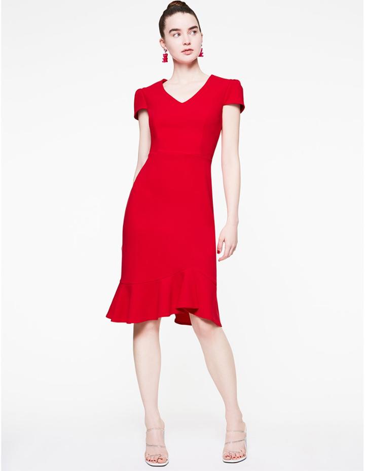 Betseyjohnson Flounce Scube Crepe Dress Red
