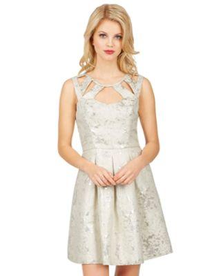 Steve Madden Foil Brocade Cutout Dress Ivory