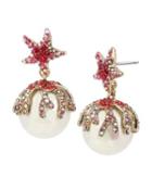 Steve Madden Crabby Couture Pearl Drop Earrings Pink