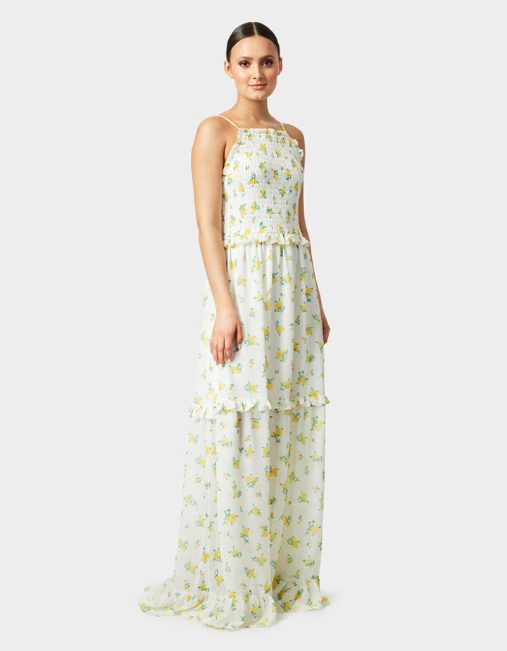 Betseyjohnson Vintage Marigold Buds Tiered Dress Yellow Multi