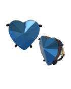 Steve Madden Butterfly Dreams Blue Heart Clip Earrings Blue