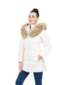 Steve Madden Faux Fur Trimmed Short Puffer Coat With Corset Ivory