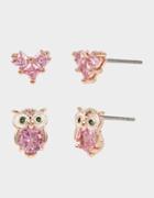 Betseyjohnson Crystal Cuties Owl Duo Stud Set Pink