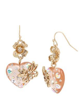 Steve Madden Flat Out Floral Heart Earrings Multi
