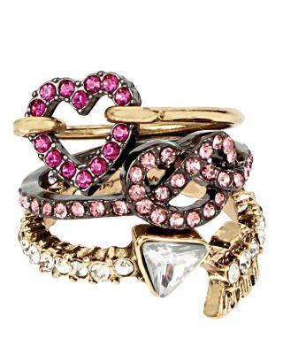Steve Madden Hearts And Arrows Ring Set Red