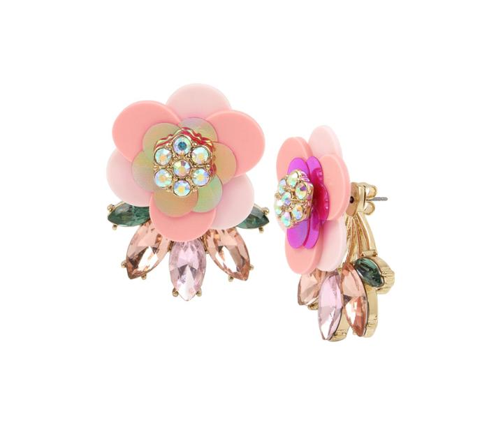 Betseyjohnson Summer Picnic Flower Fringe Earrings Pink