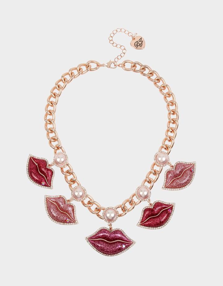 Betseyjohnson Xox Betsey Love Lips Necklace Pink