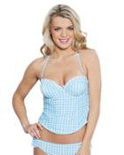 Steve Madden Picnic Gingham Molded Tankini Top Blue/white