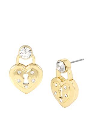 Steve Madden Prisoner Of Love Heart Locket Earrings Gold