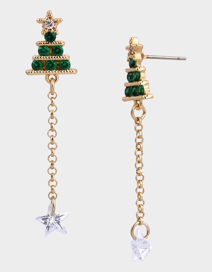 Betseyjohnson Cz Capsule Tree Linear Earrings Green