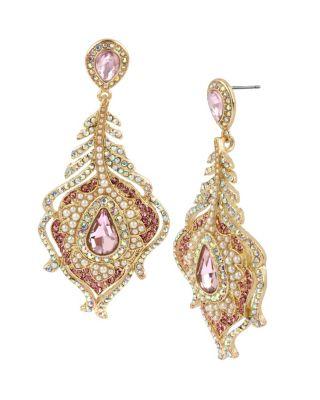 Steve Madden Betsey Blue Tickled Pink Peacock Earrings Pink