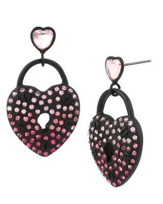 Steve Madden Prisoner Of Love Pave Heart Earrings Pink