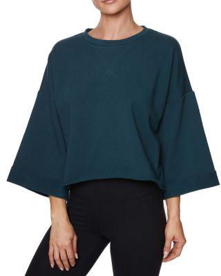 Steve Madden Cropped Boxy Roll Cuff Sweatshirt Dark Teal