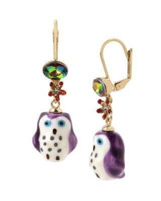 Steve Madden Surreal Forest Little Owl Earrings Purple