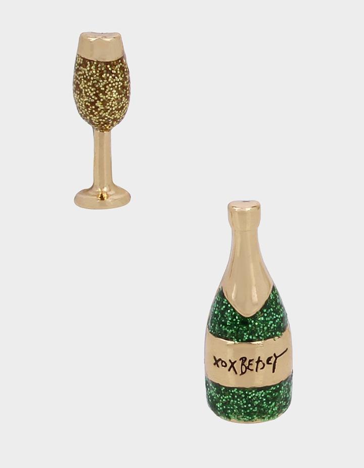 Betseyjohnson Cheers Champagne Studs Green