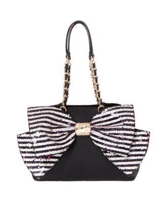 Steve Madden Bow-lesque Sequin Satchel Black/white