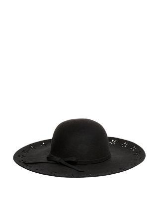 Steve Madden Floral Cut Out Felt Floppy Hat Grey