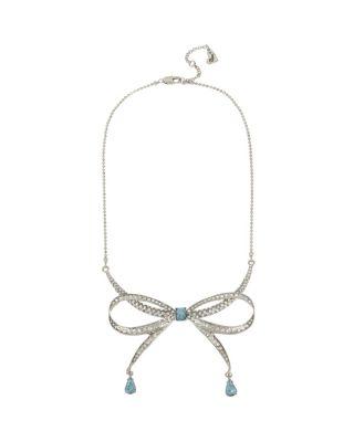 Steve Madden Blue La La Bow Necklace Crystal