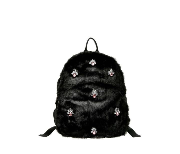 Betseyjohnson Bejeweled Fur Backpack Black