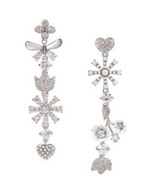 Steve Madden Betsey Blue Vintage Floral Linear Earrings Crystal