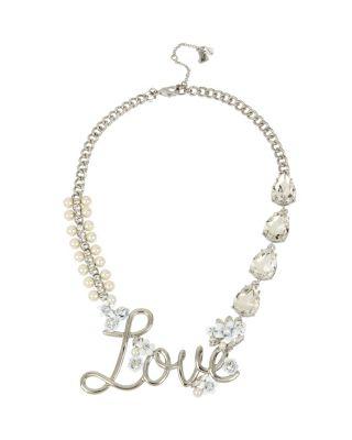 Steve Madden Blue Kitsch Love Frontal Necklace Crystal