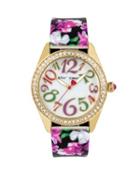 Steve Madden Floral Silicone Strap Watch Multi