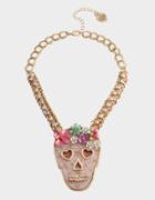 Betseyjohnson Skulls And Cats Statement Necklace Pink