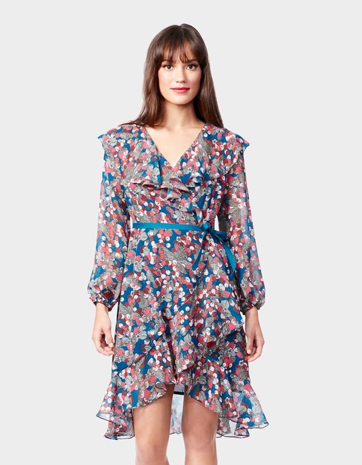 Betseyjohnson Very Cherry Chiffon Dress Teal Multi